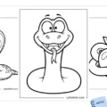 Simple black outline snake coloring pages that children can print and color.