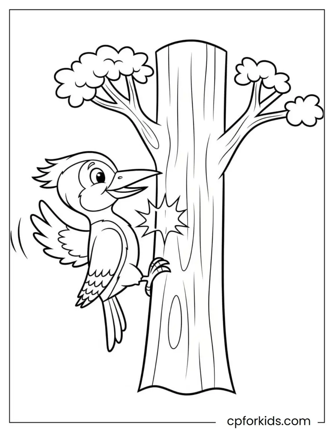 Woodpecker pecking at a tree trunk