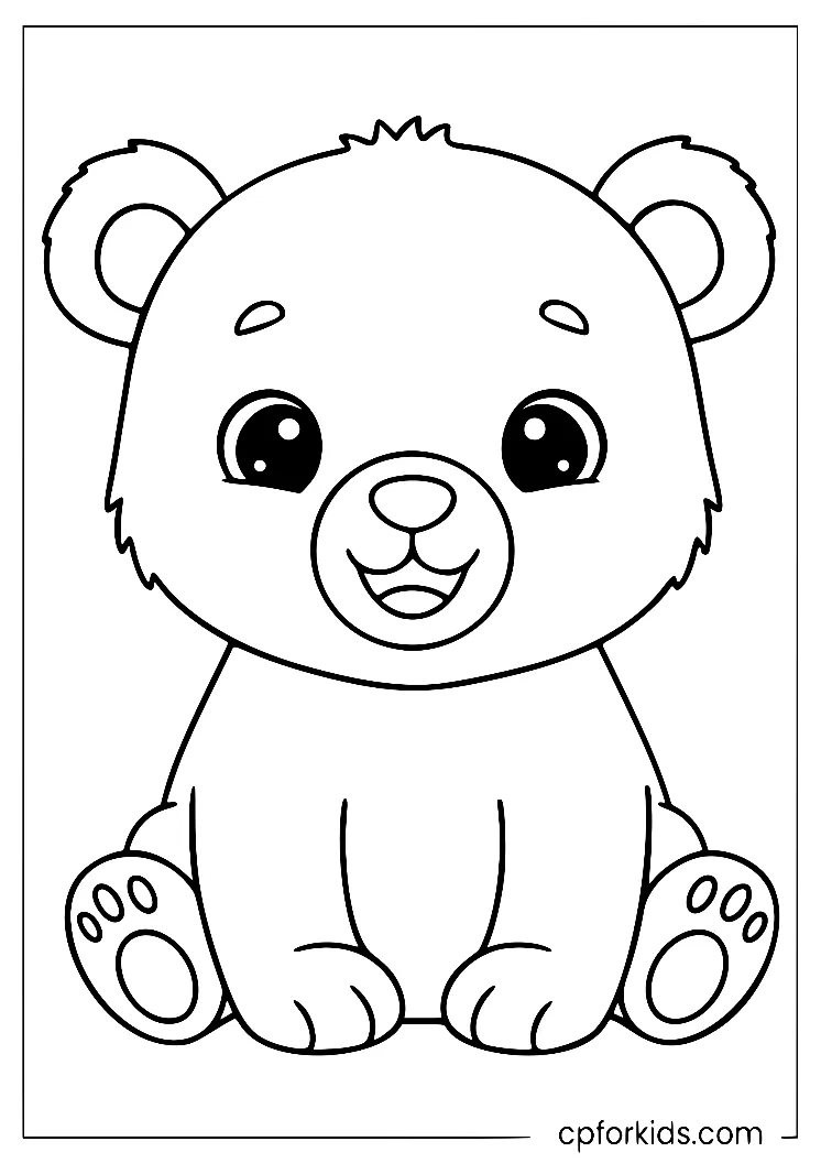 Cute baby bear standing alone in a simple outdoor scene