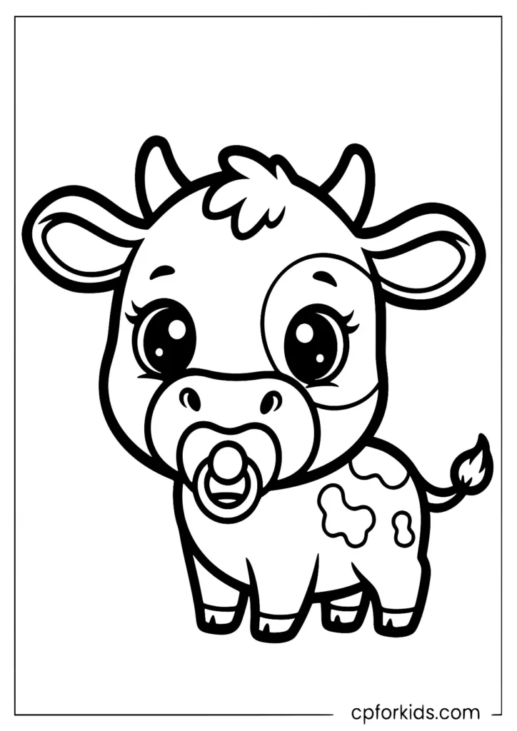Cute baby cow coloring page printable for children.