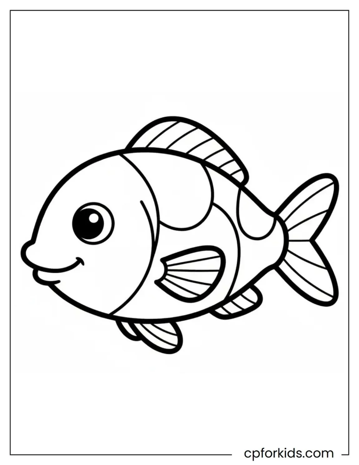 Simple cartoon fish with large eye and fins