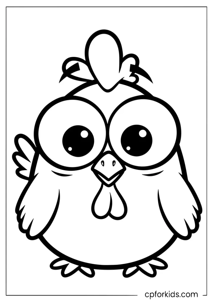 Funny cartoon chicken with big eyes coloring page