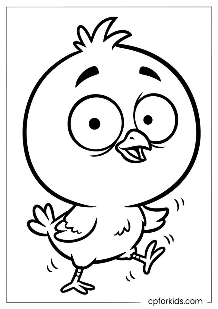 Cheerful chick with big round head coloring page