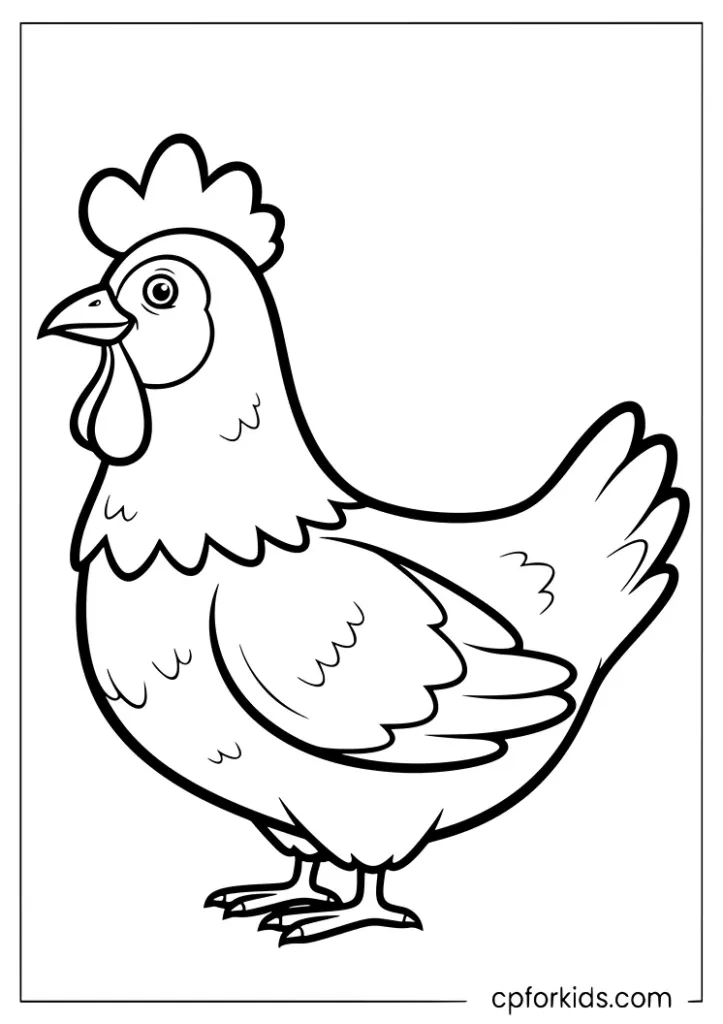 Simple side view chicken coloring page for kids