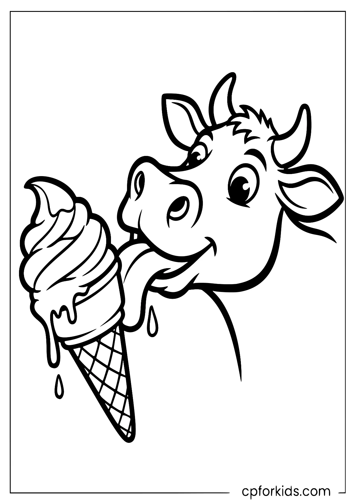 Cow holding and eating a scoop of ice cream