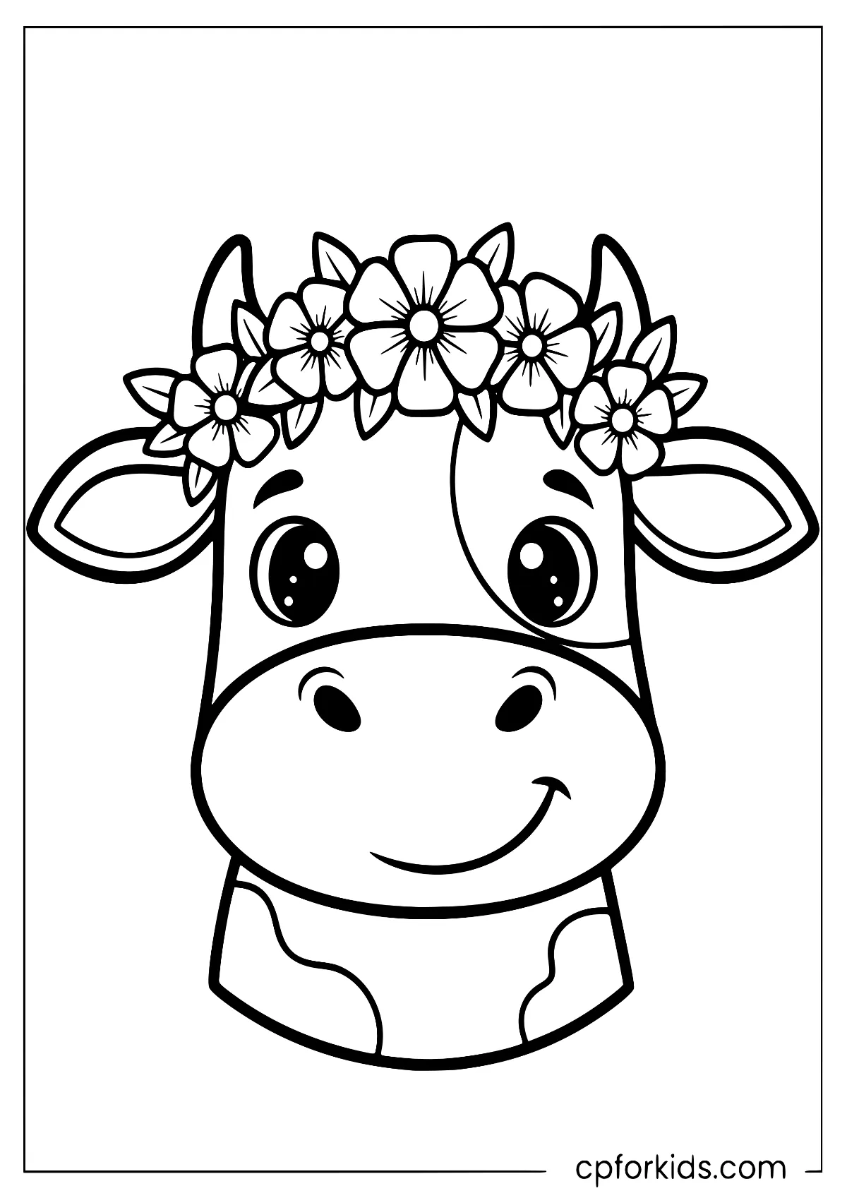 Cow portrait wearing a crown made of flowers