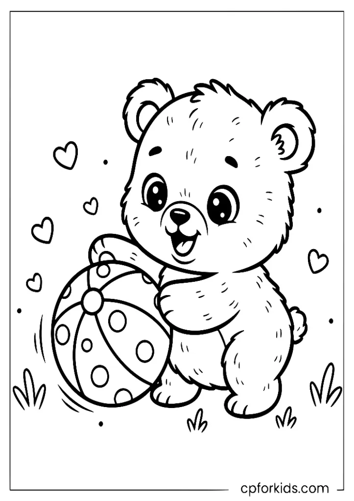 Adorable baby bear cub at play, free printable coloring fun.