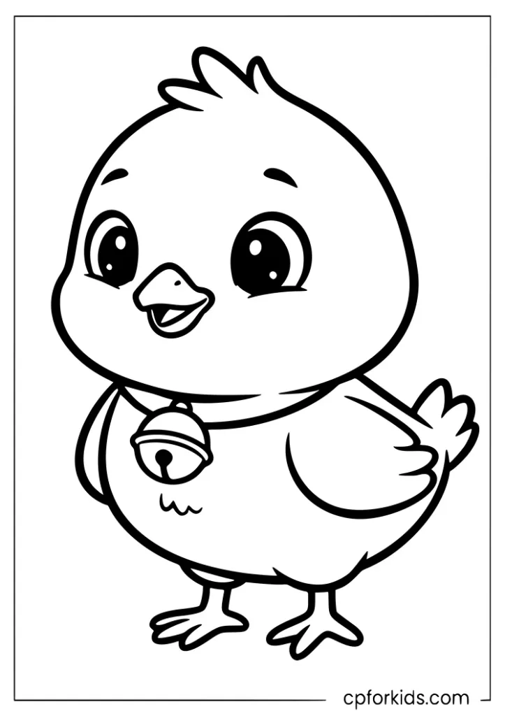 Cute pet chicken with a bell collar coloring page