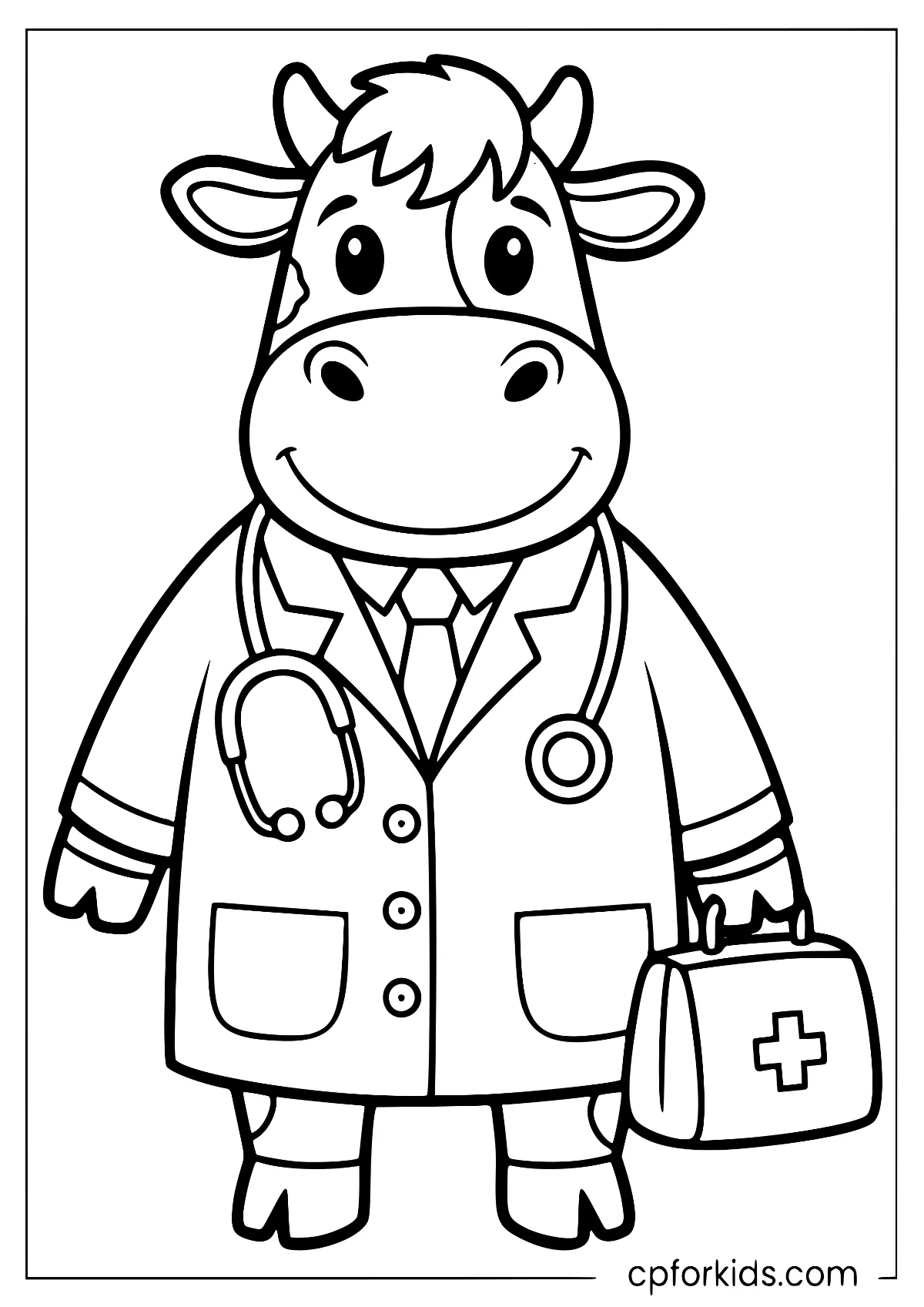Cow dressed as a doctor with a stethoscope around its neck