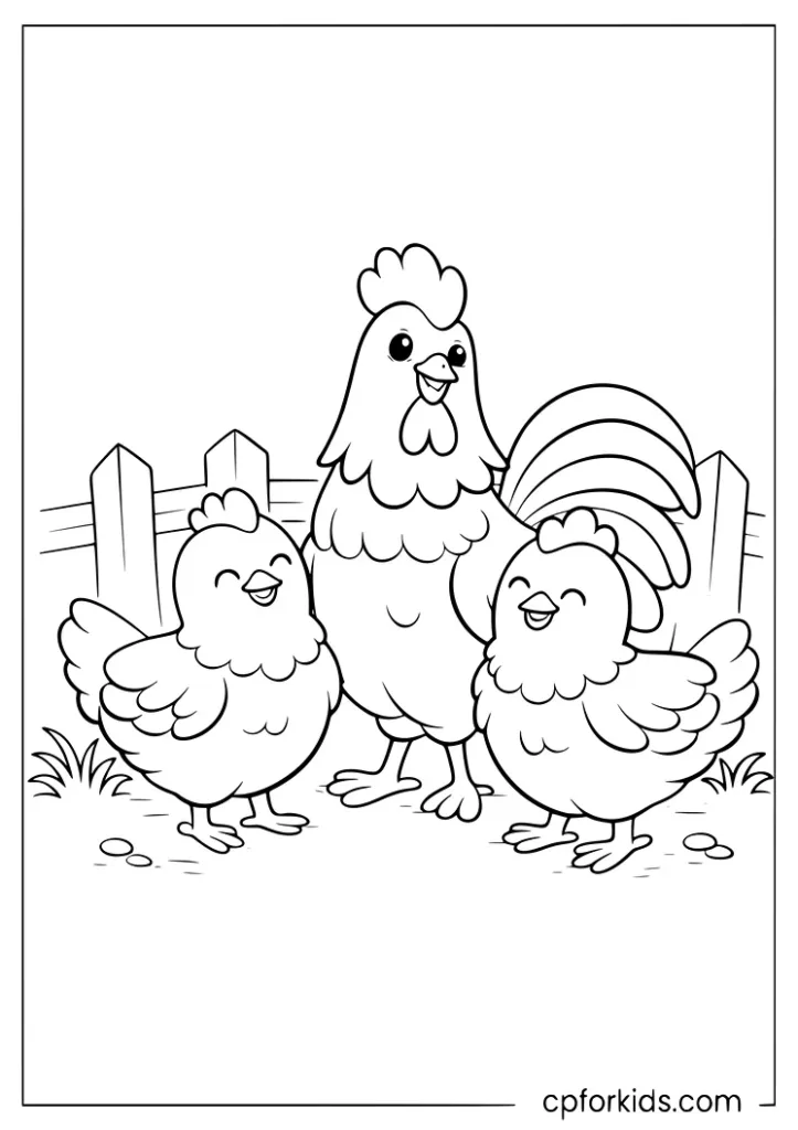 Brave rooster guarding the farmyard coloring page