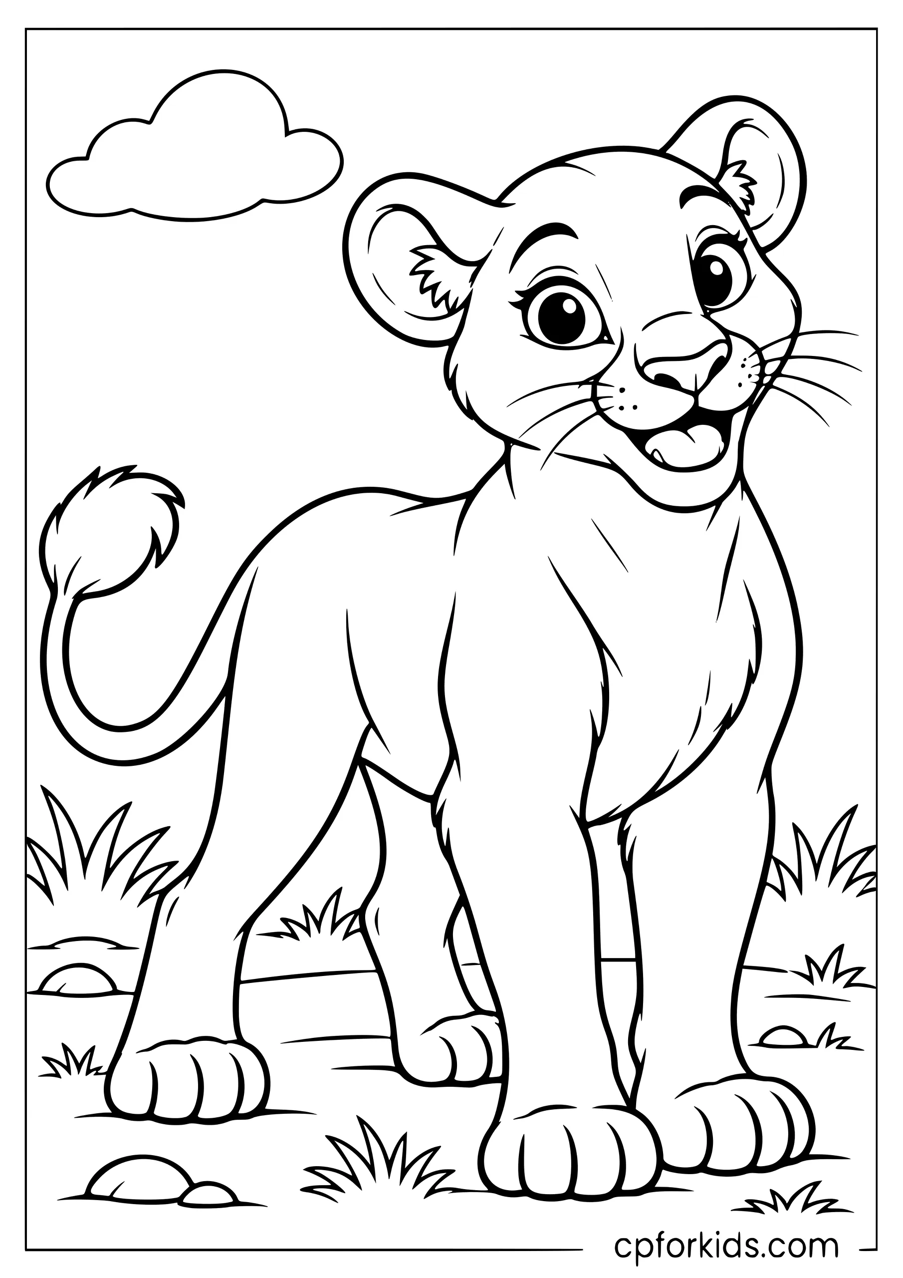 Cartoon lioness standing with a friendly expression