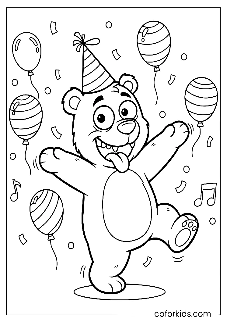 Cartoon bear dancing with an exaggerated funny pose