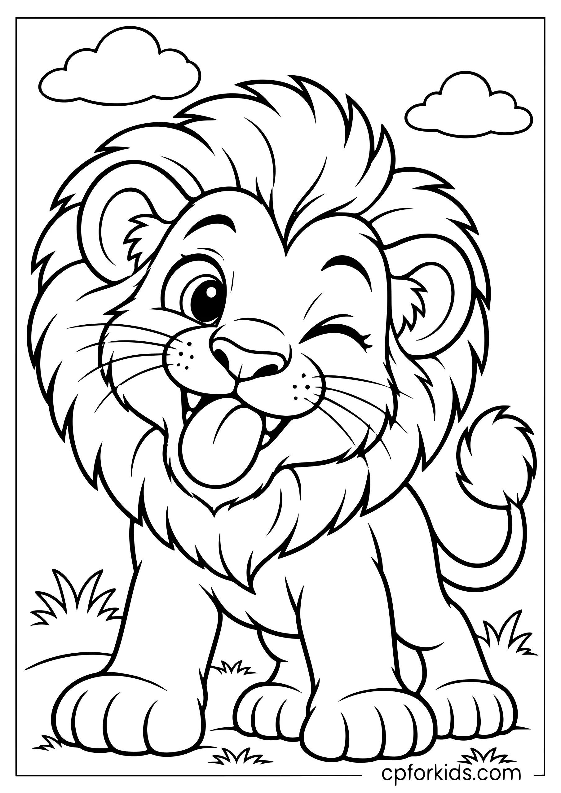 Cartoon lion making a silly facial expression