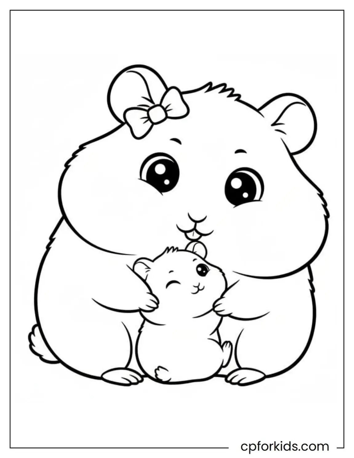 Mother hamster sitting beside one baby hamster