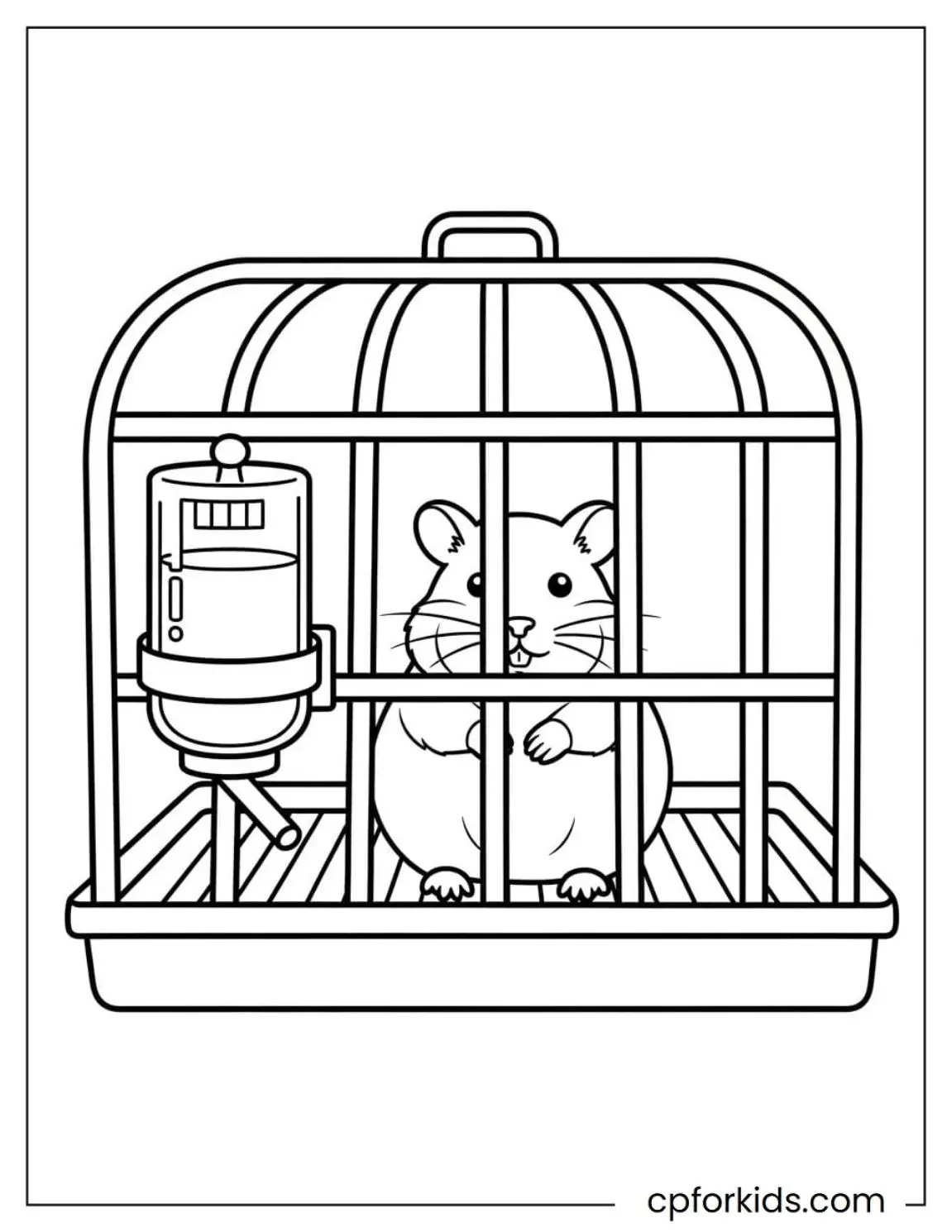 Hamster sitting inside cage with wheel and bowl