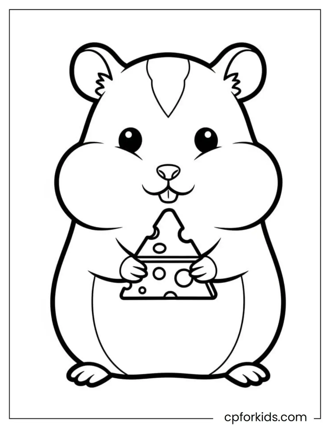 Hamster holding and eating a wedge of cheese