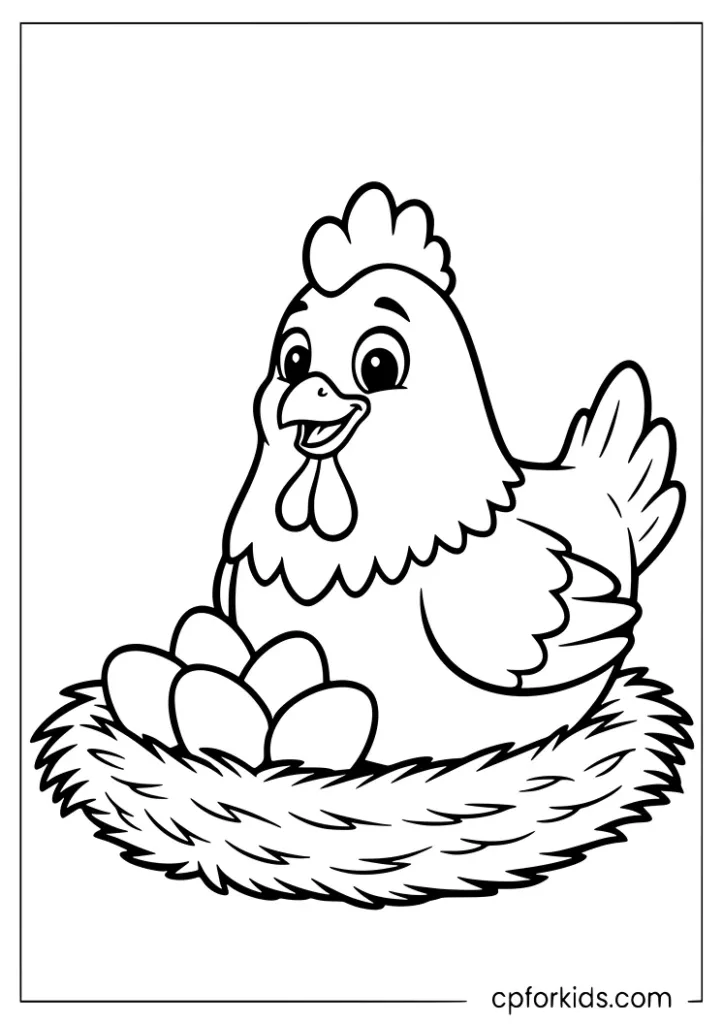 Mother hen incubating eggs coloring page