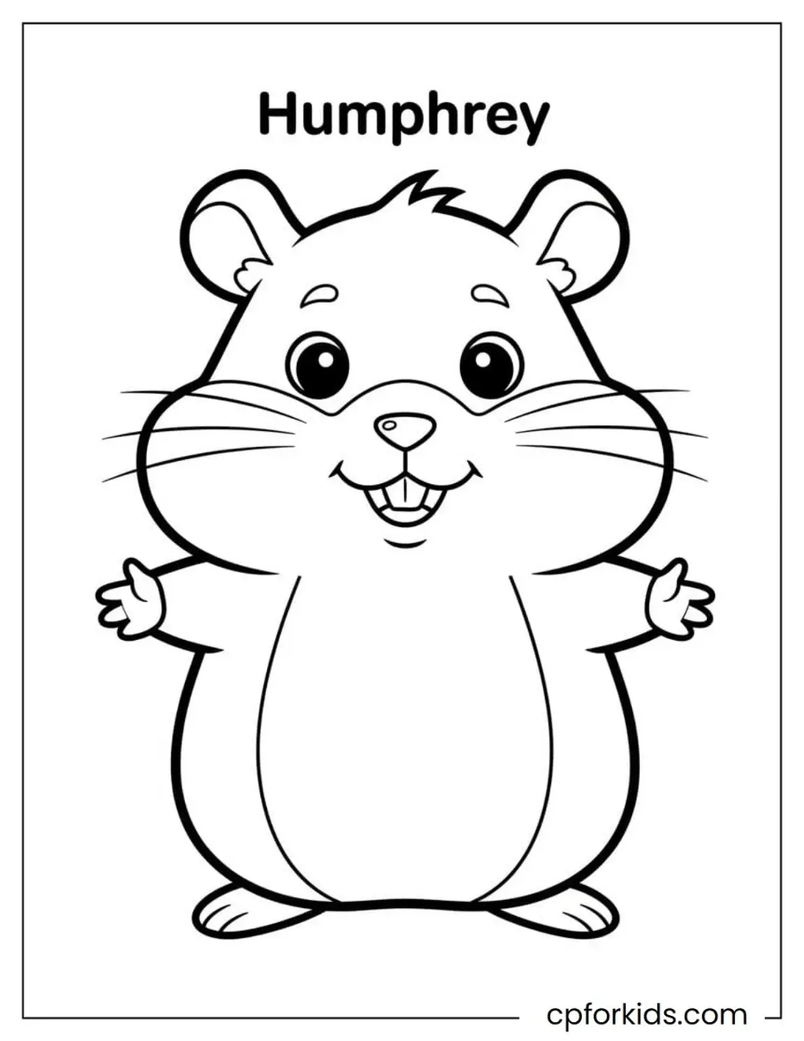 Cartoon hamster standing with both arms open