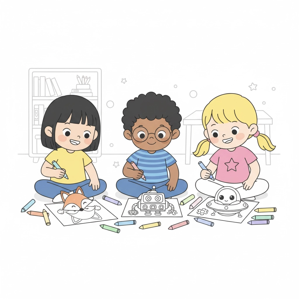 A drawing of a child coloring a beloved character from a TV show, representing our collection of printable kids and characters coloring sheets.