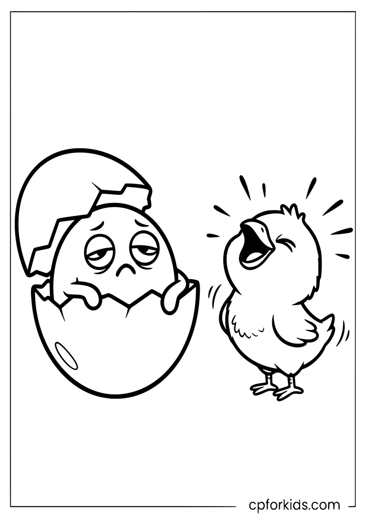 Funny baby chick in an eggshell