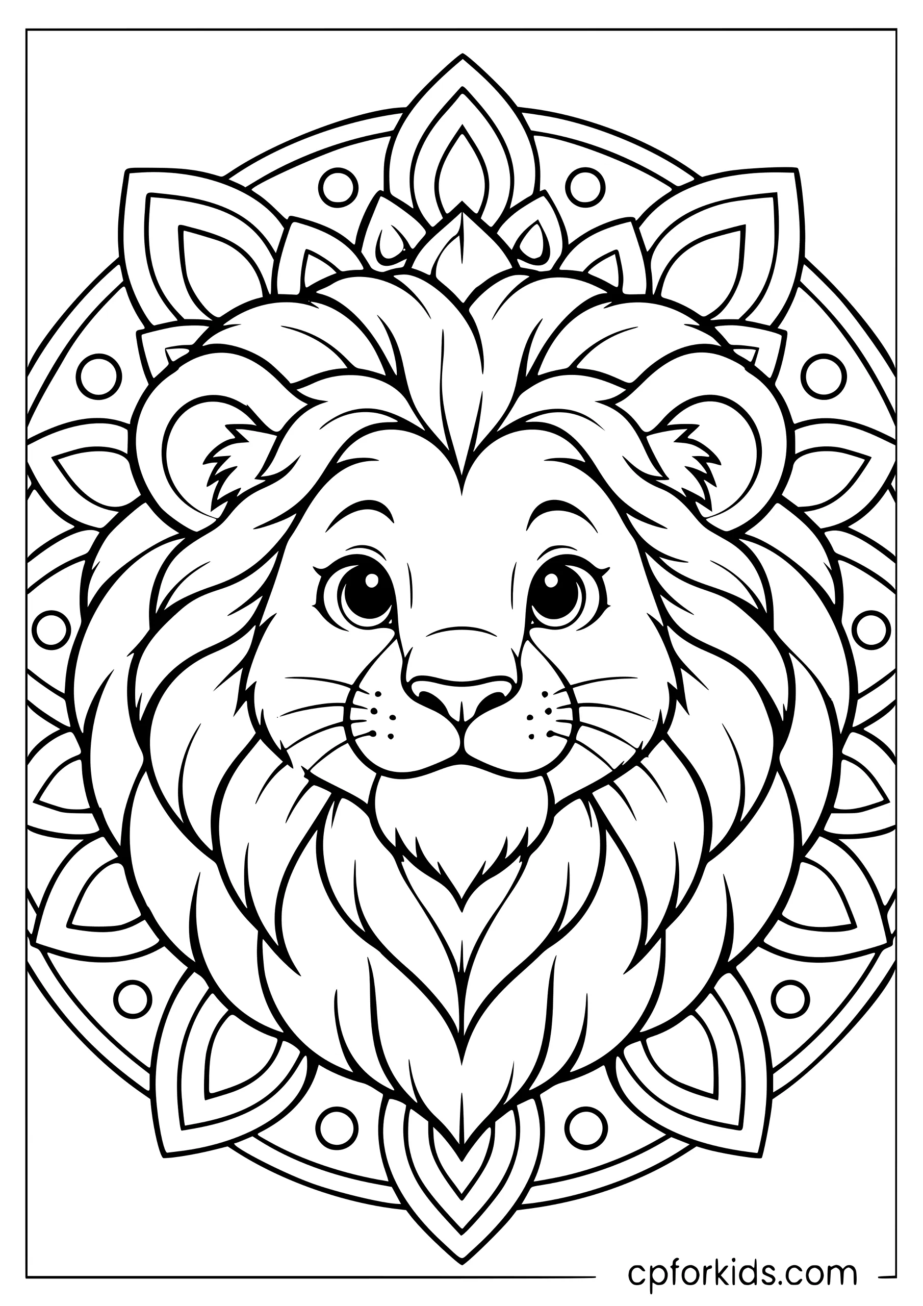 Lion face centered inside a simple mandala