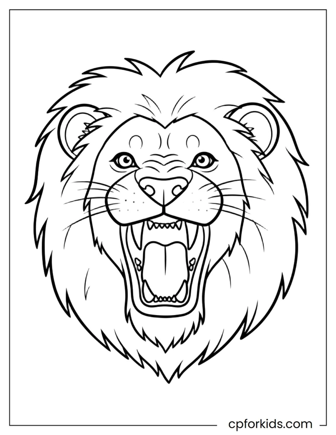 Roaring lion head with an open mouth