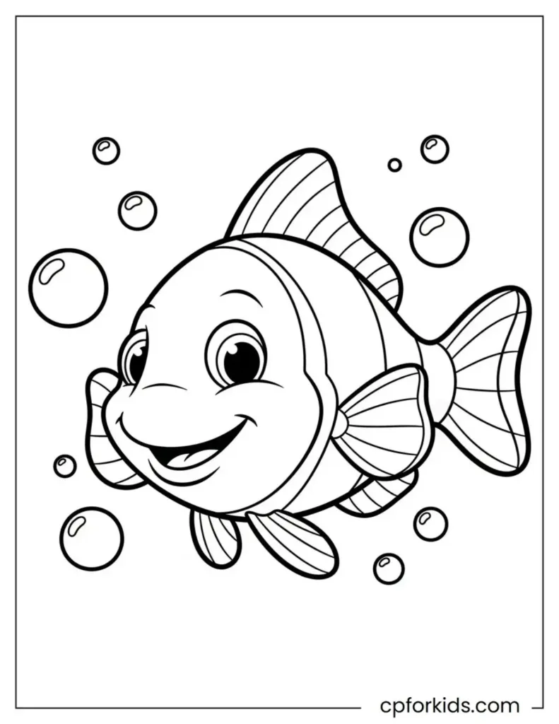 50+ Free Printable Fish Coloring Pages for Kids & Adults (PDF Download) 19 Cute ocean fish whipped with bubbles coming out of its mouth coloring page.