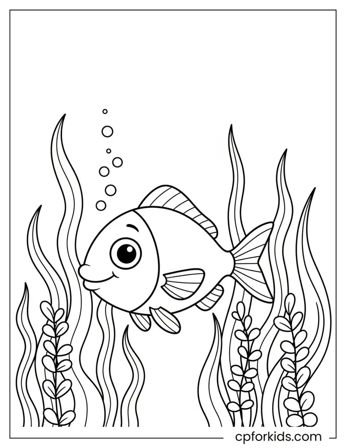 Ocean fish swimming between tall seaweed plants