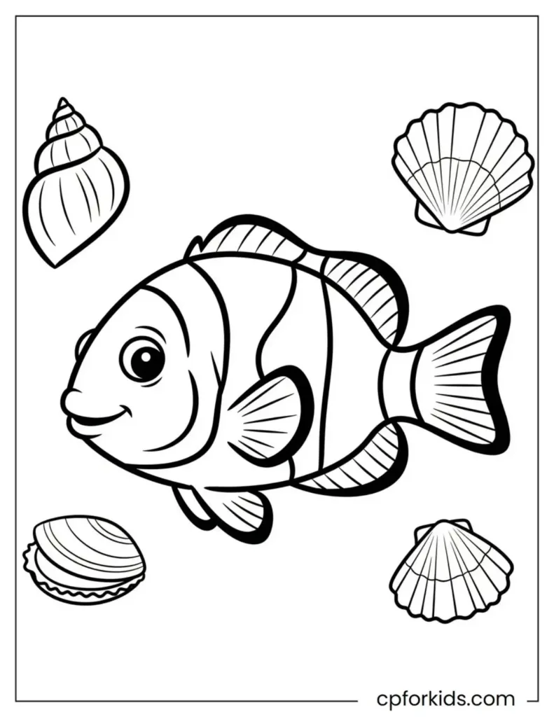 50+ Free Printable Fish Coloring Pages for Kids & Adults (PDF Download) 22 A coloring page of seashells and a cute ocean fish.
