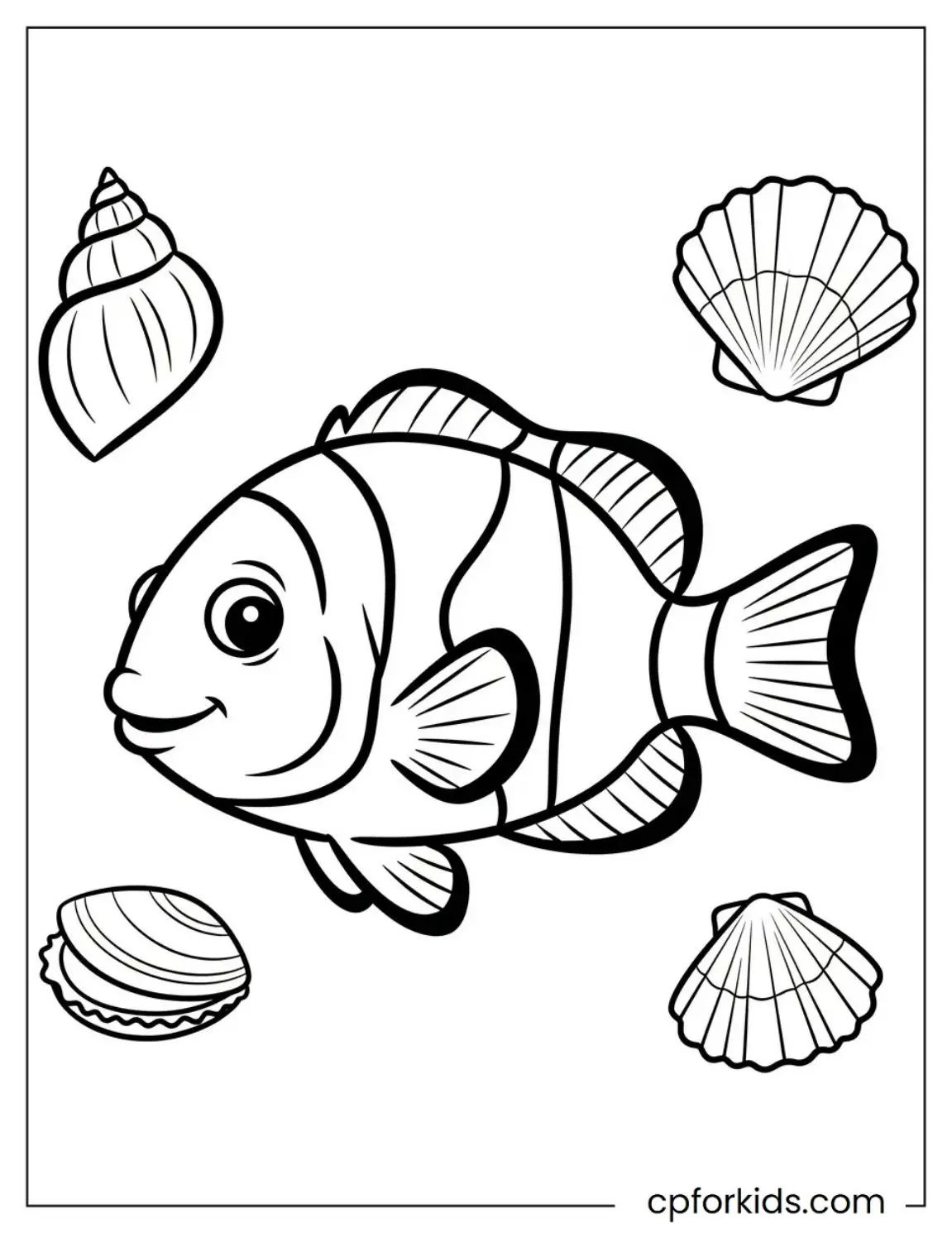 Ocean fish swimming above seashells on seafloor