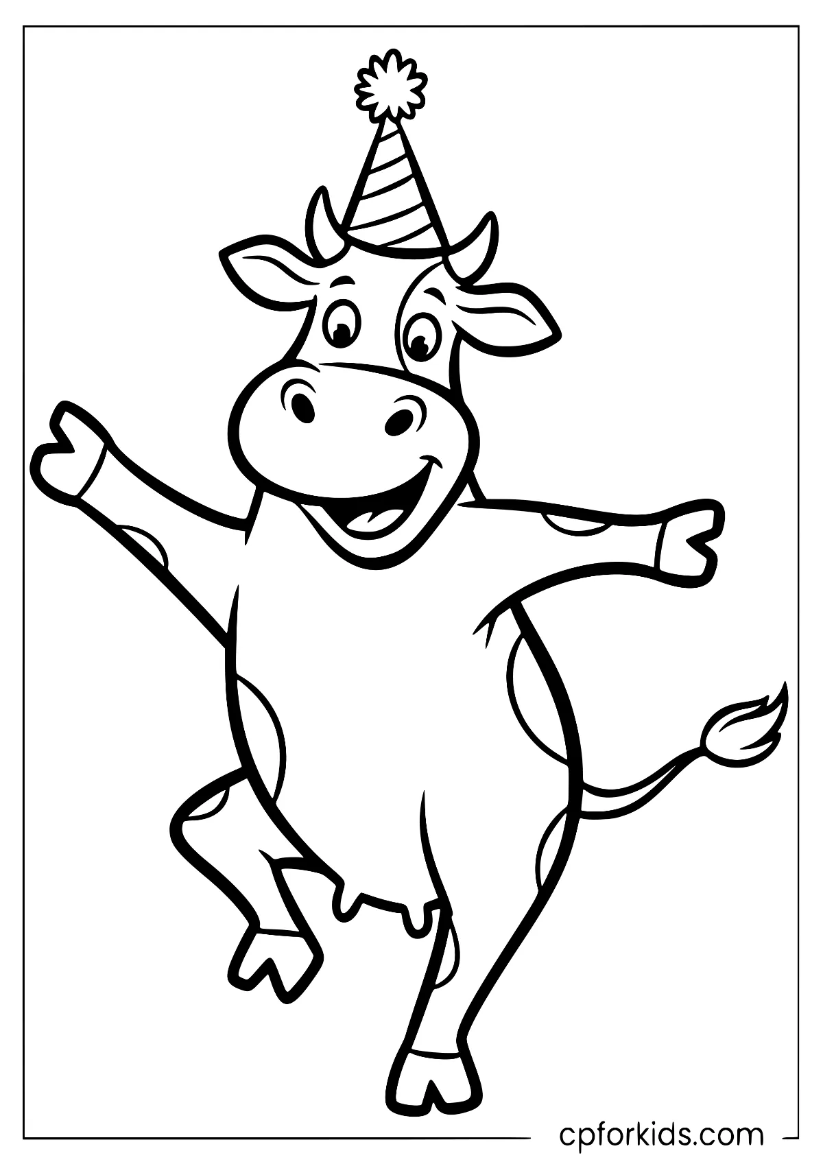 Cow dancing while wearing a party hat
