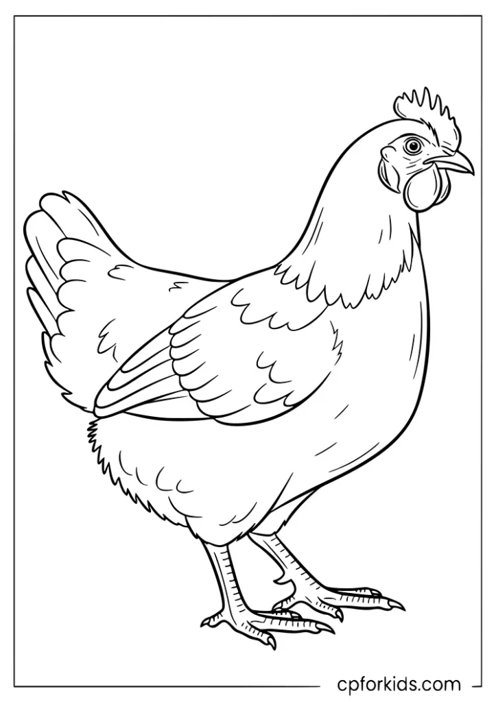 Realistic chicken drawing designed for adults and older children