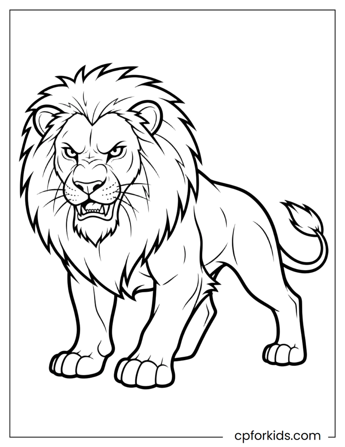 Realistic lion portrait with a fierce expression