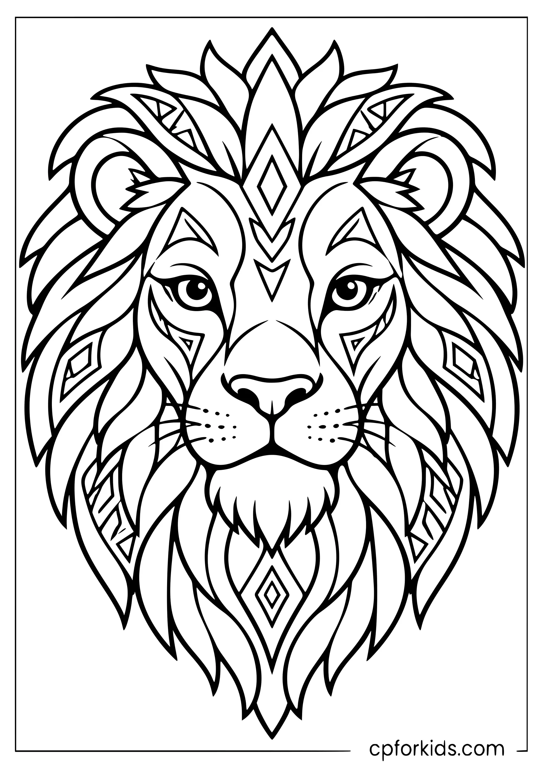 Lion face arranged as a symmetrical tribal mask