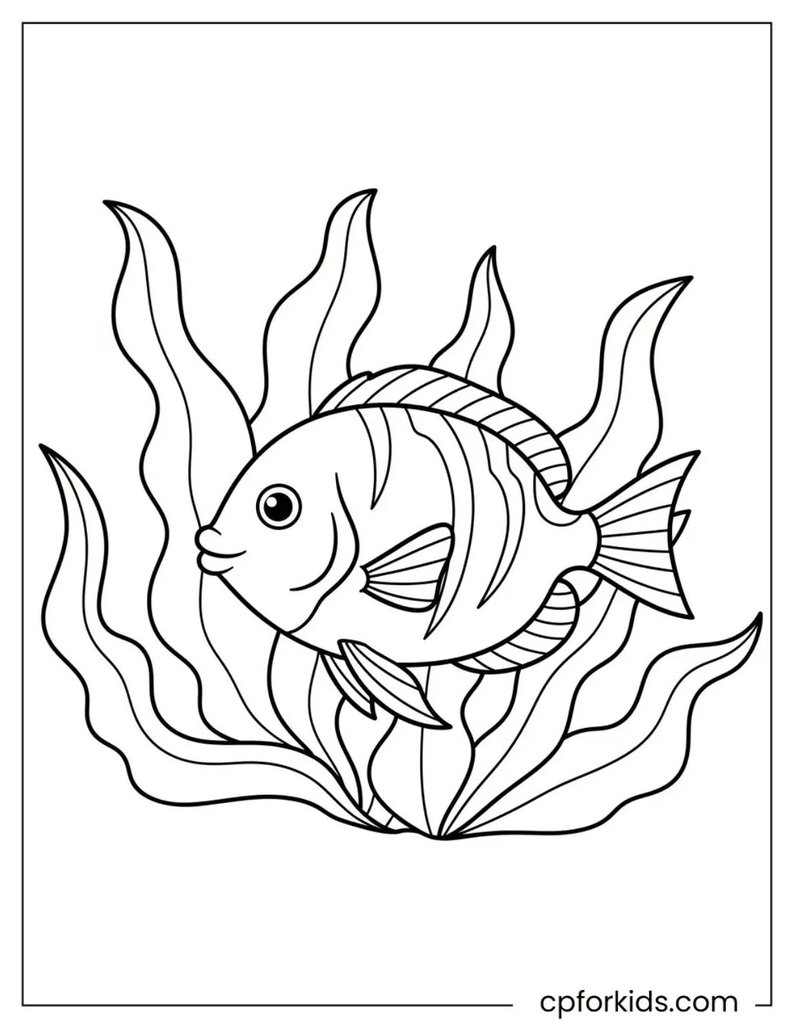Tropical fish swimming beside broad sea plants