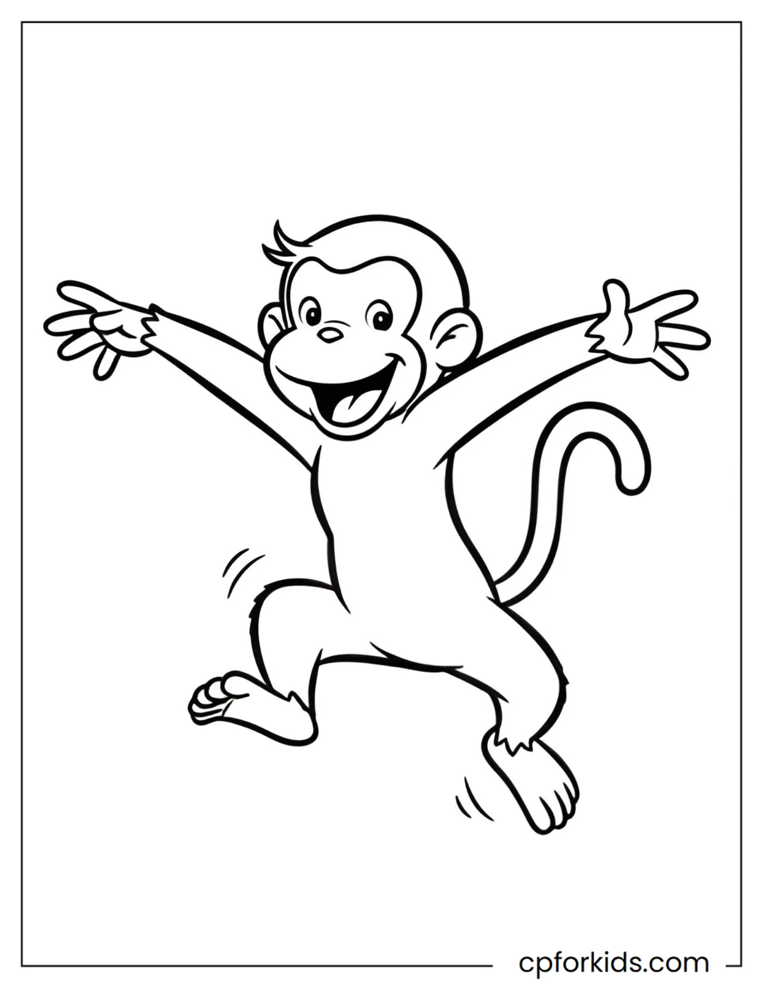 Curious George jumping with both arms raised