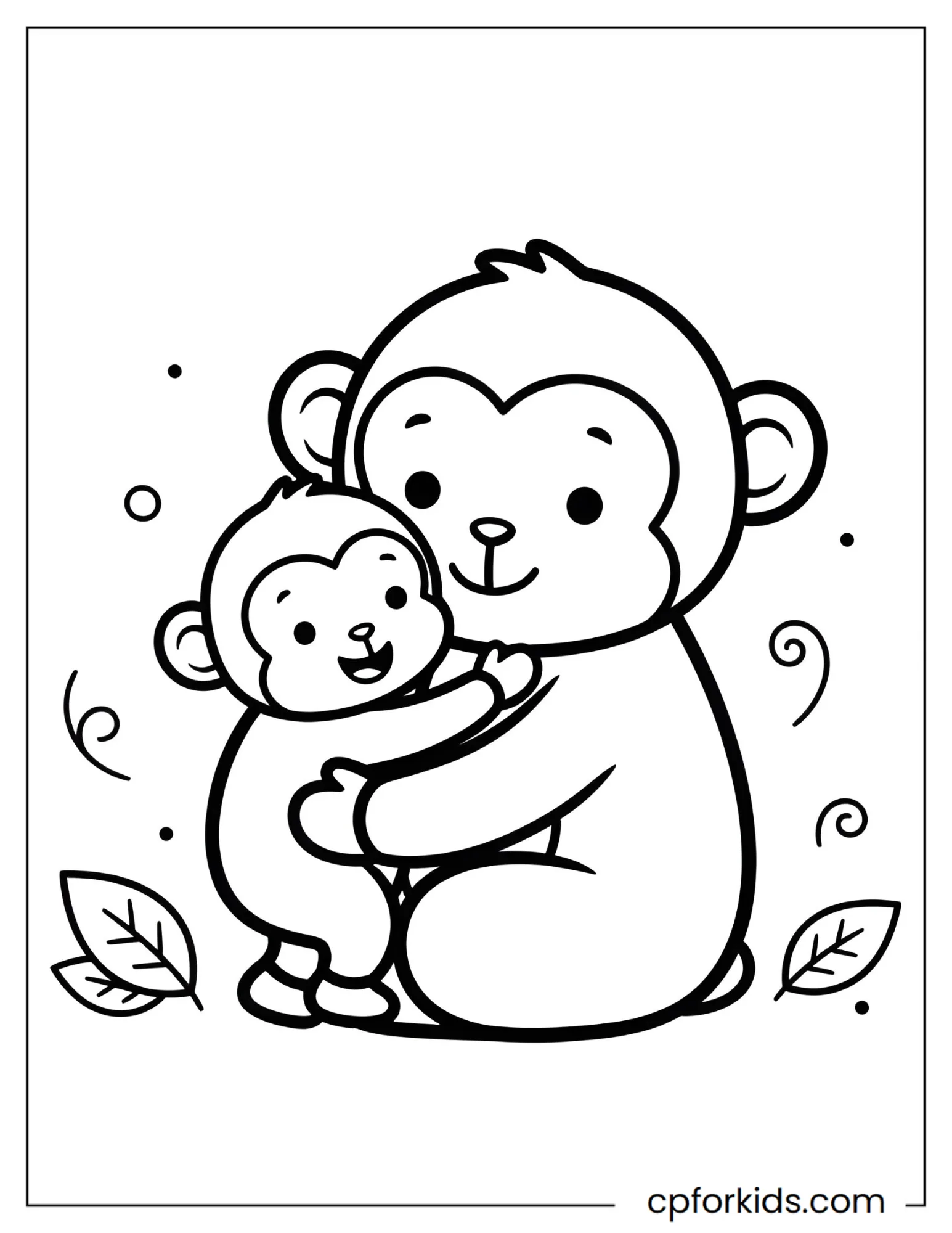 Baby monkey wrapping both arms around its mother