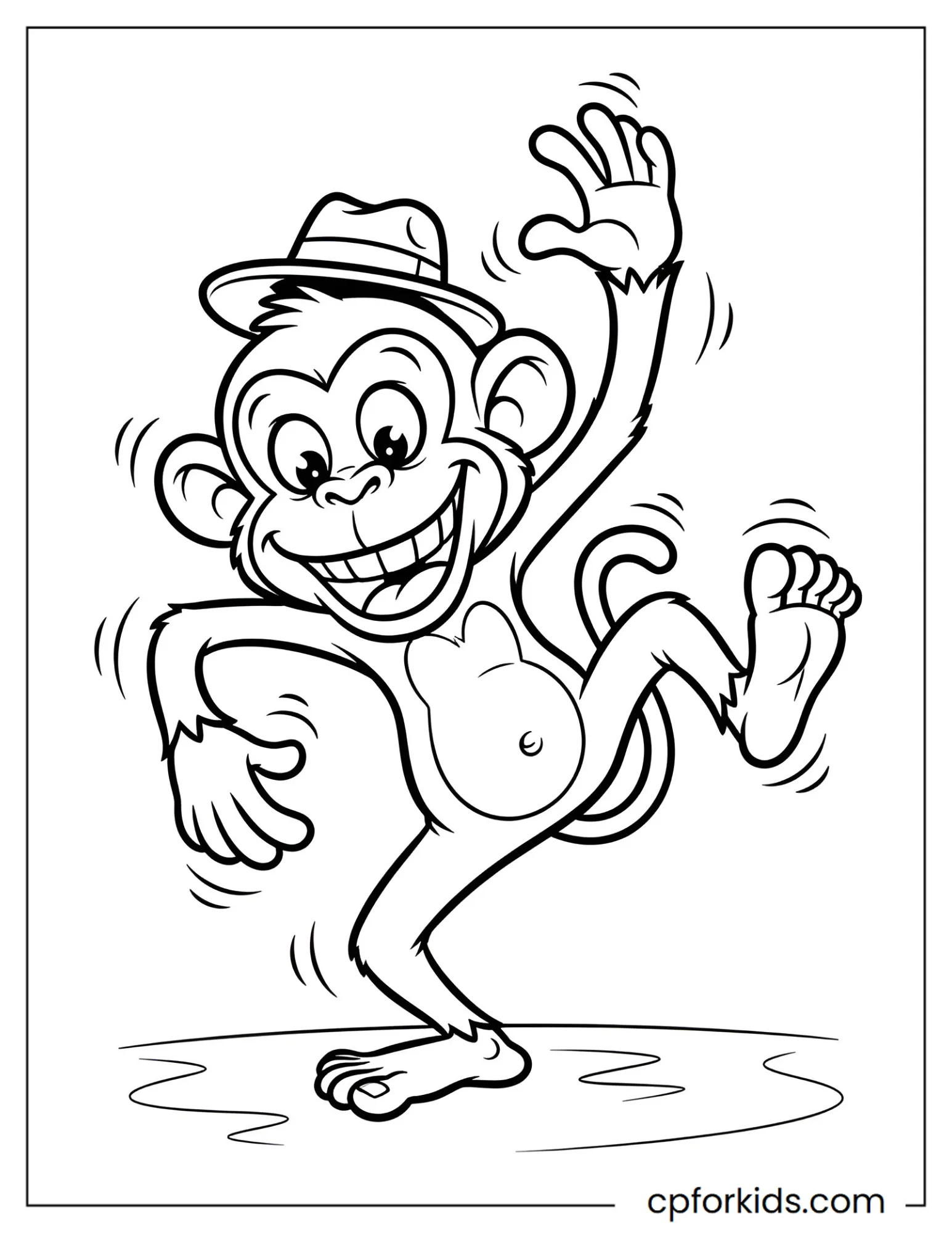 Monkey dancing upright with arms and legs spread