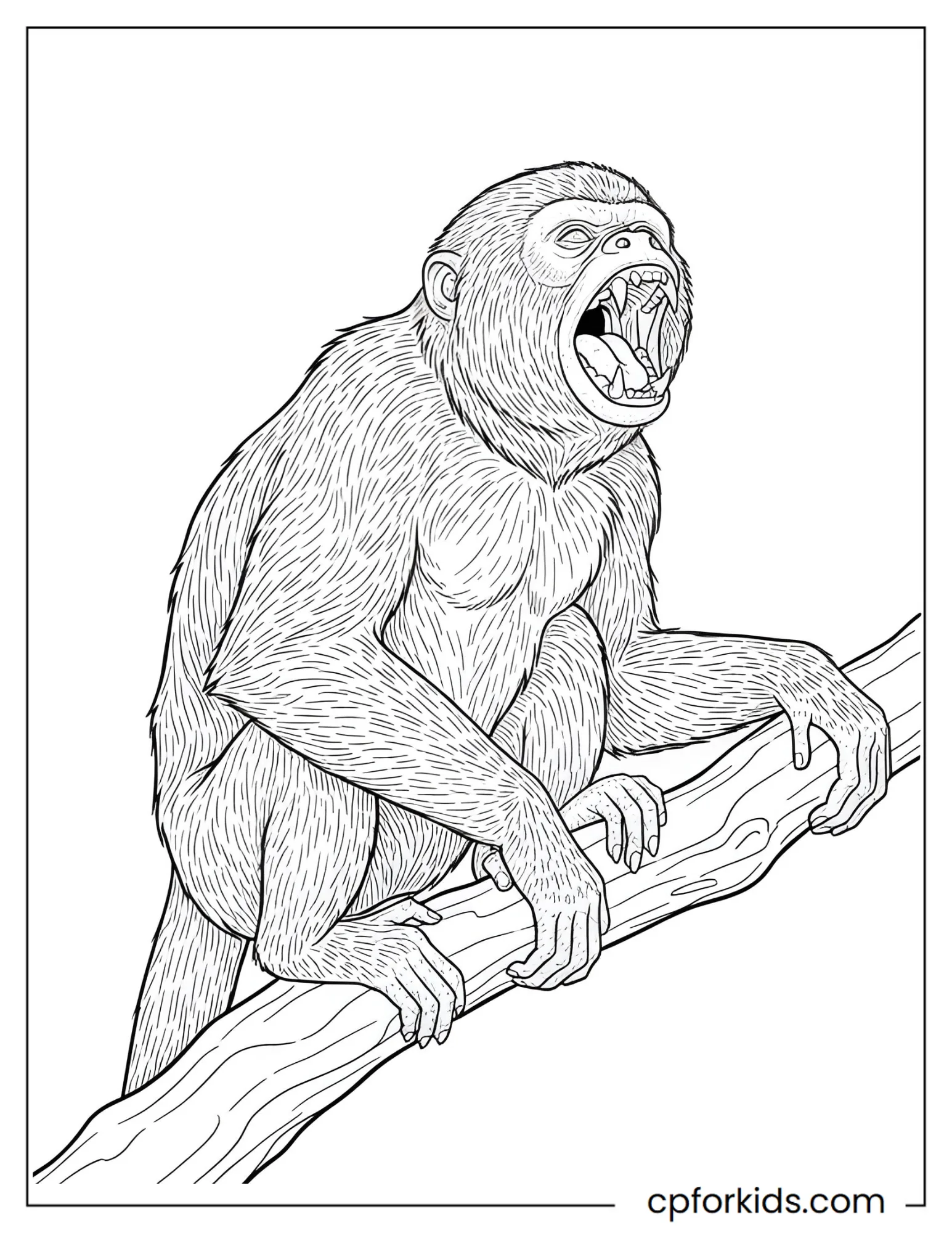 Howler monkey calling with its mouth wide open