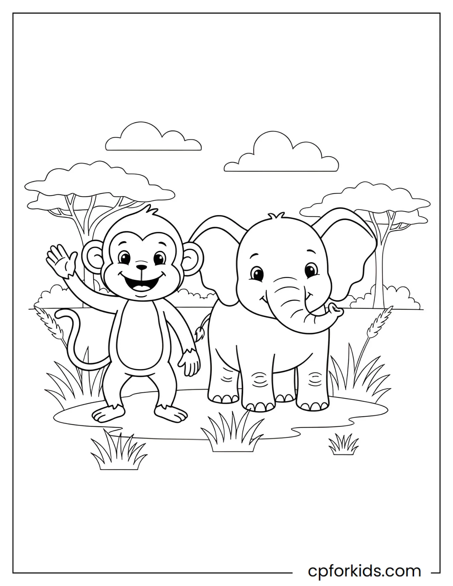 Monkey and elephant standing together on safari