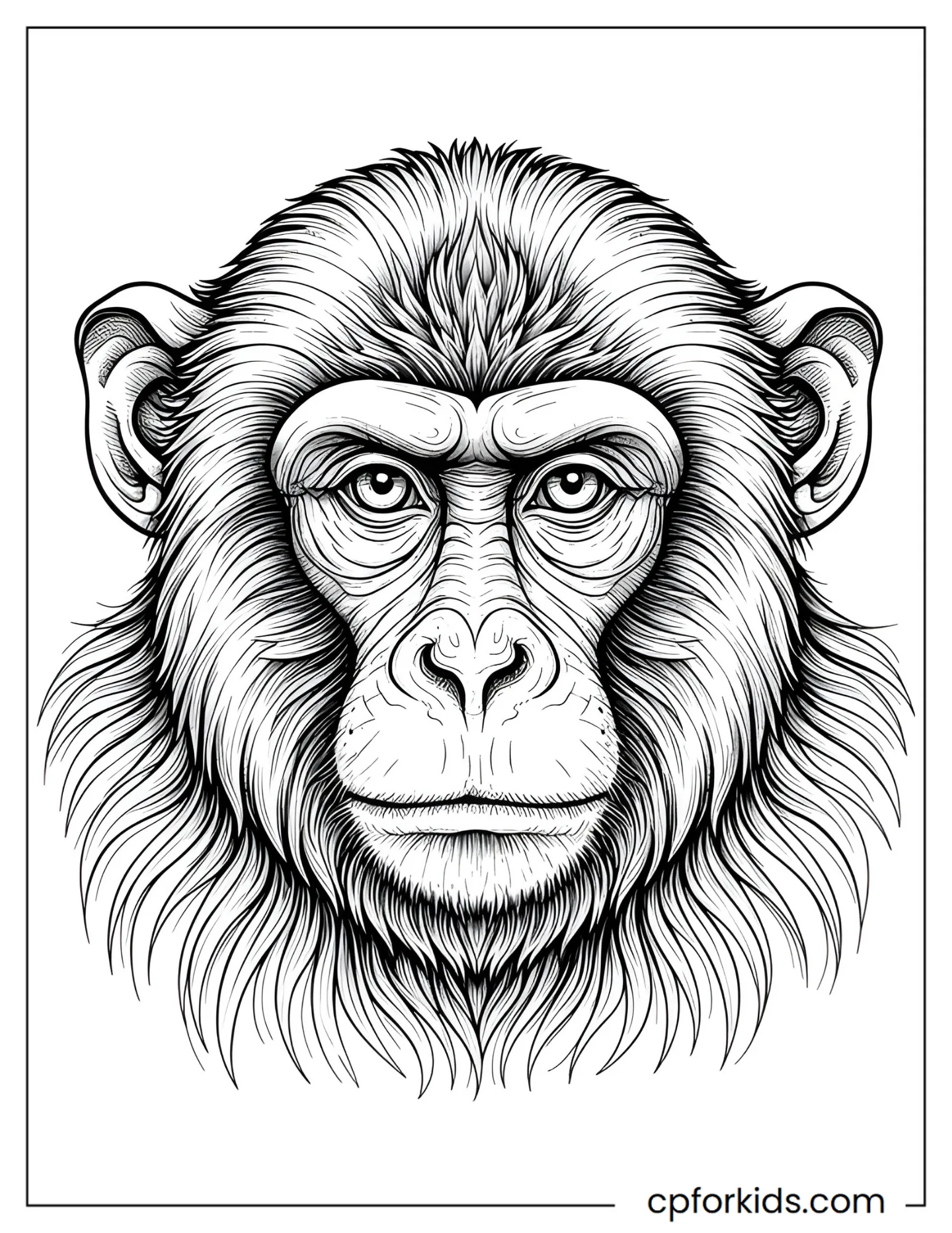 Monkey portrait formed from fine monochrome line patterns