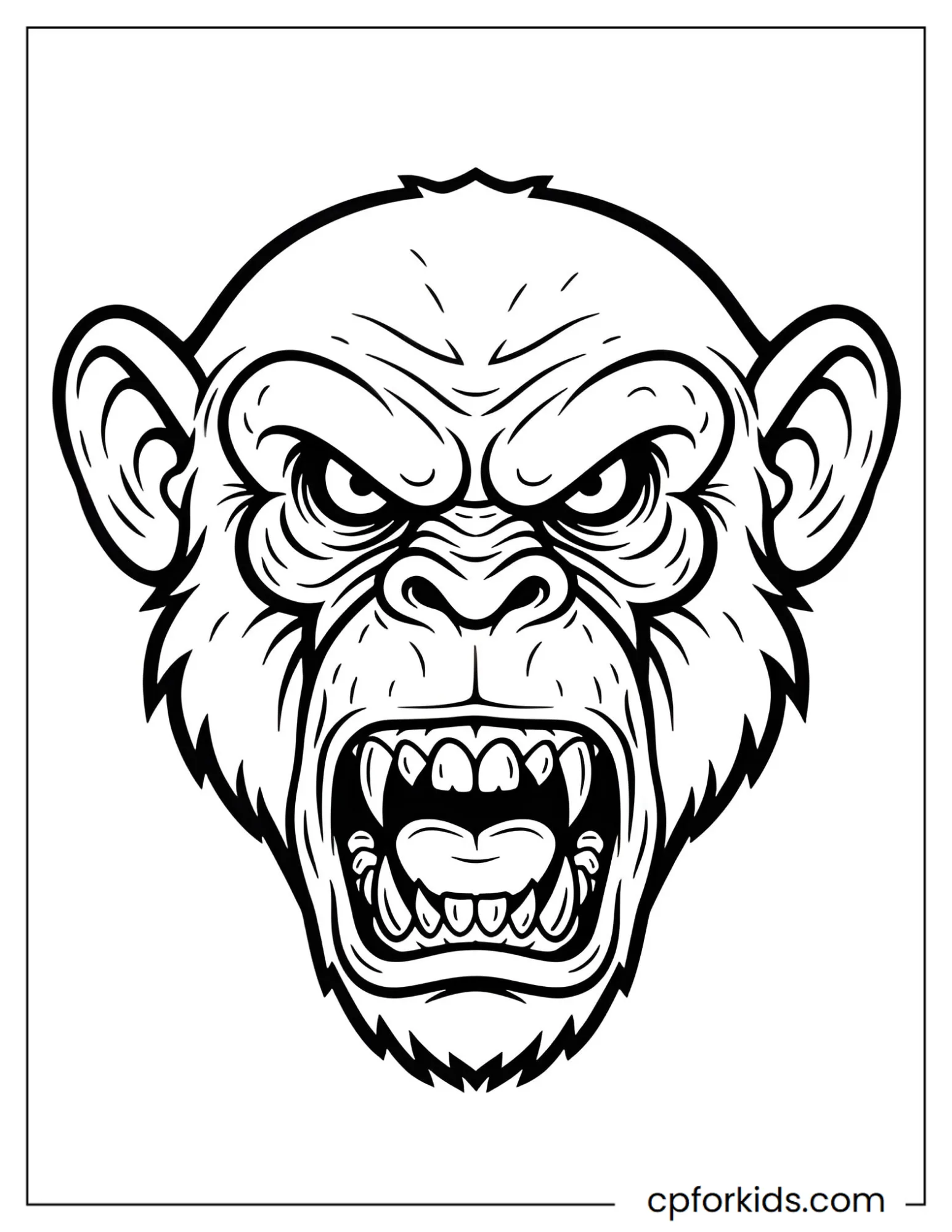 Grumpy monkey glaring with lowered brows and scowl