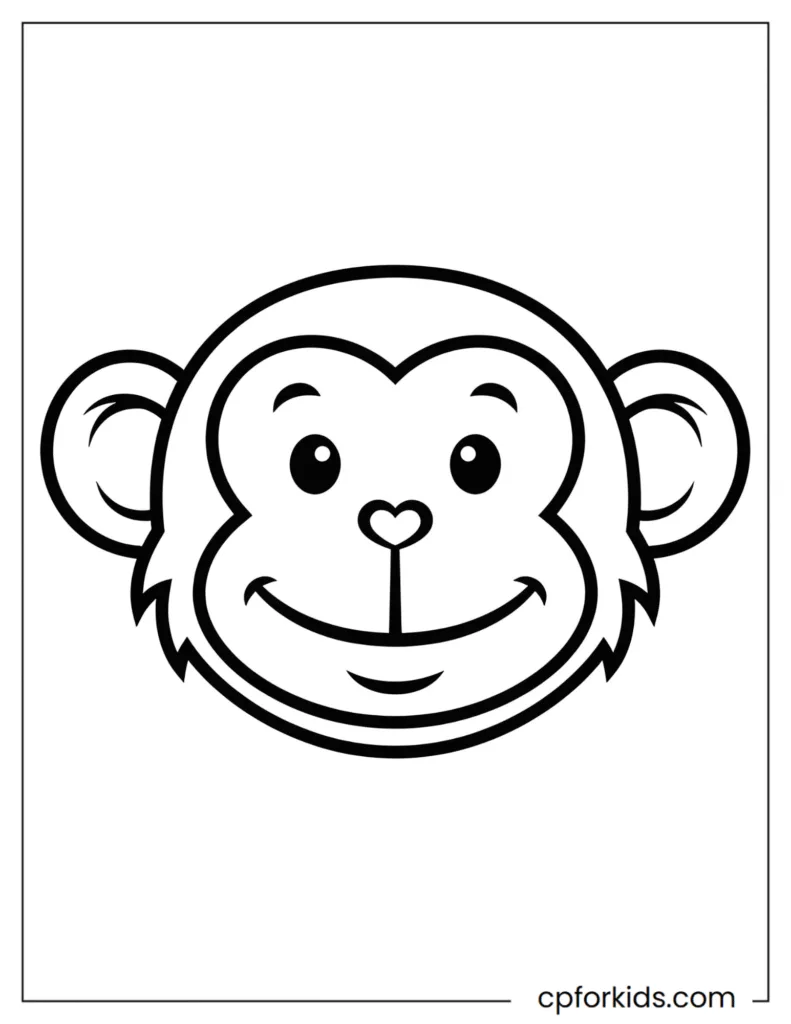Simple Monkey Face Outline for Toddlers and Preschoolers