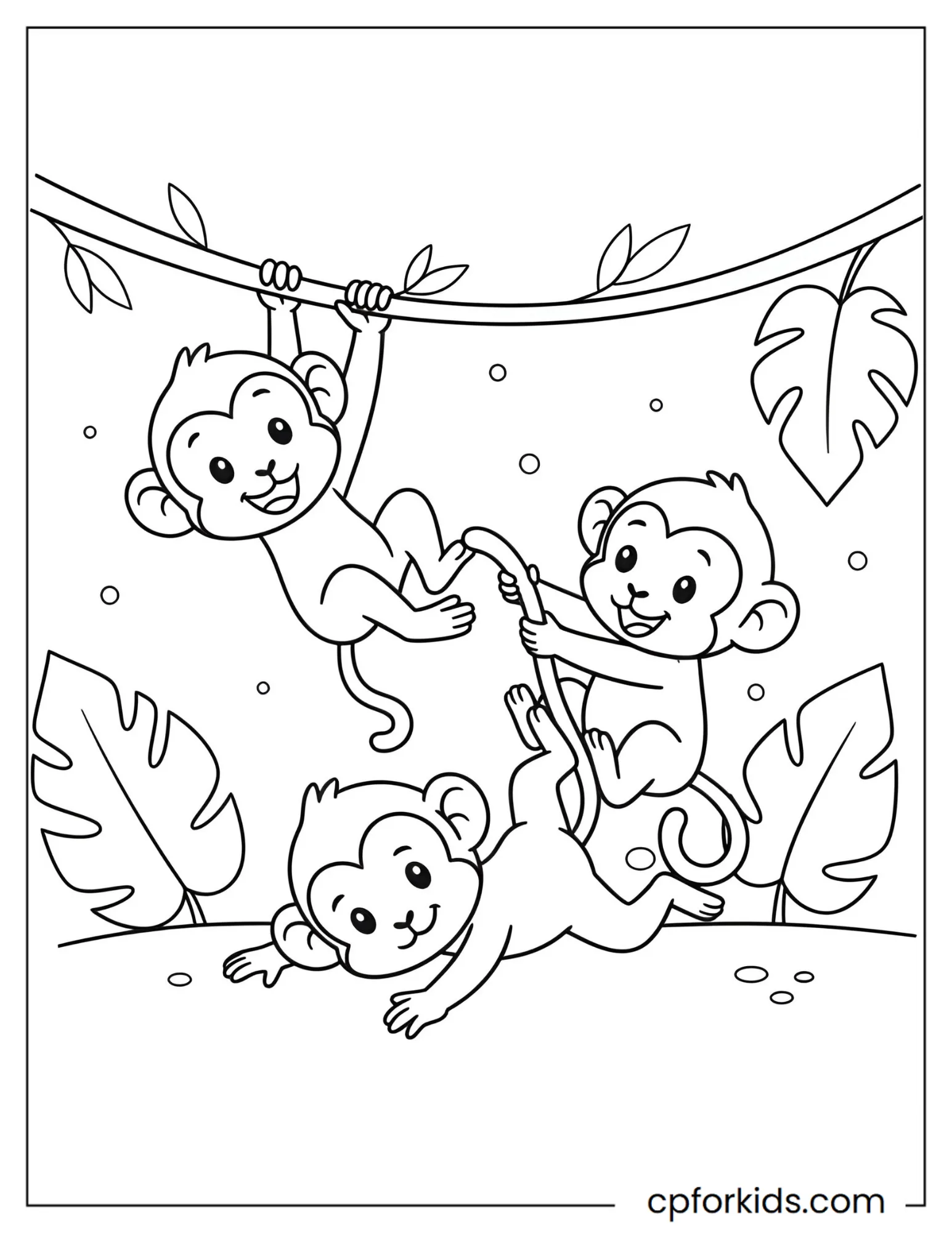 Three baby monkeys playing together on the ground