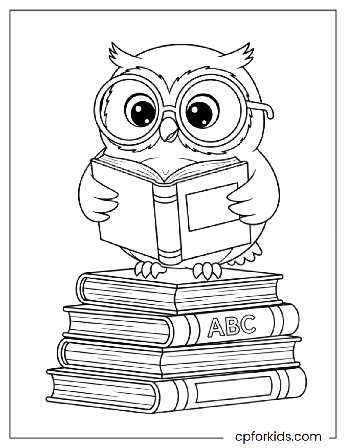 Owl with glasses sitting on books