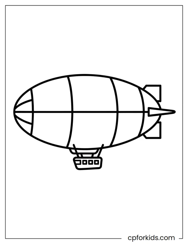 Simple blimp or airship with a small gondola beneath coloring page.