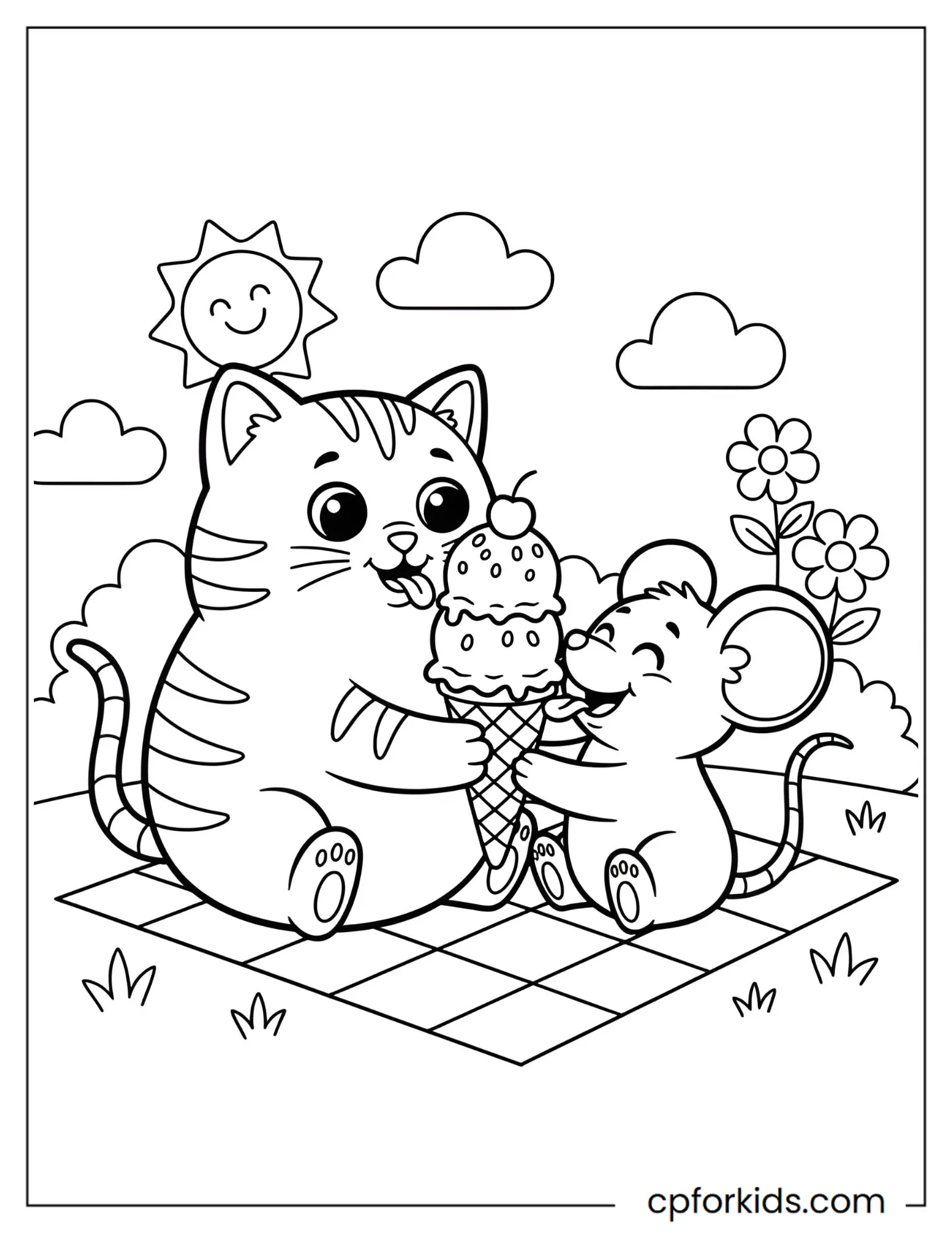 Cat and Mouse Sharing Ice Cream