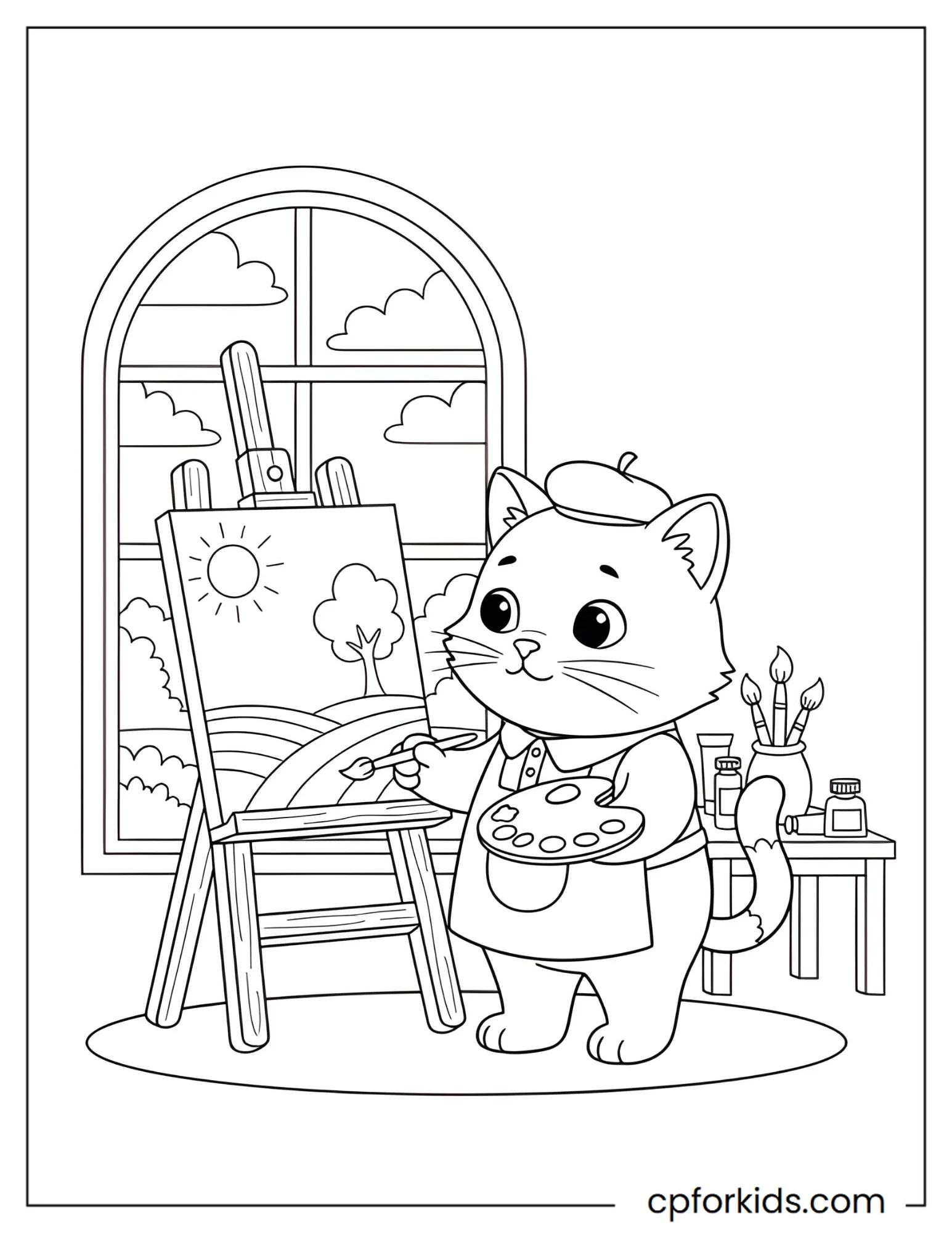 Cat Painting at an Easel