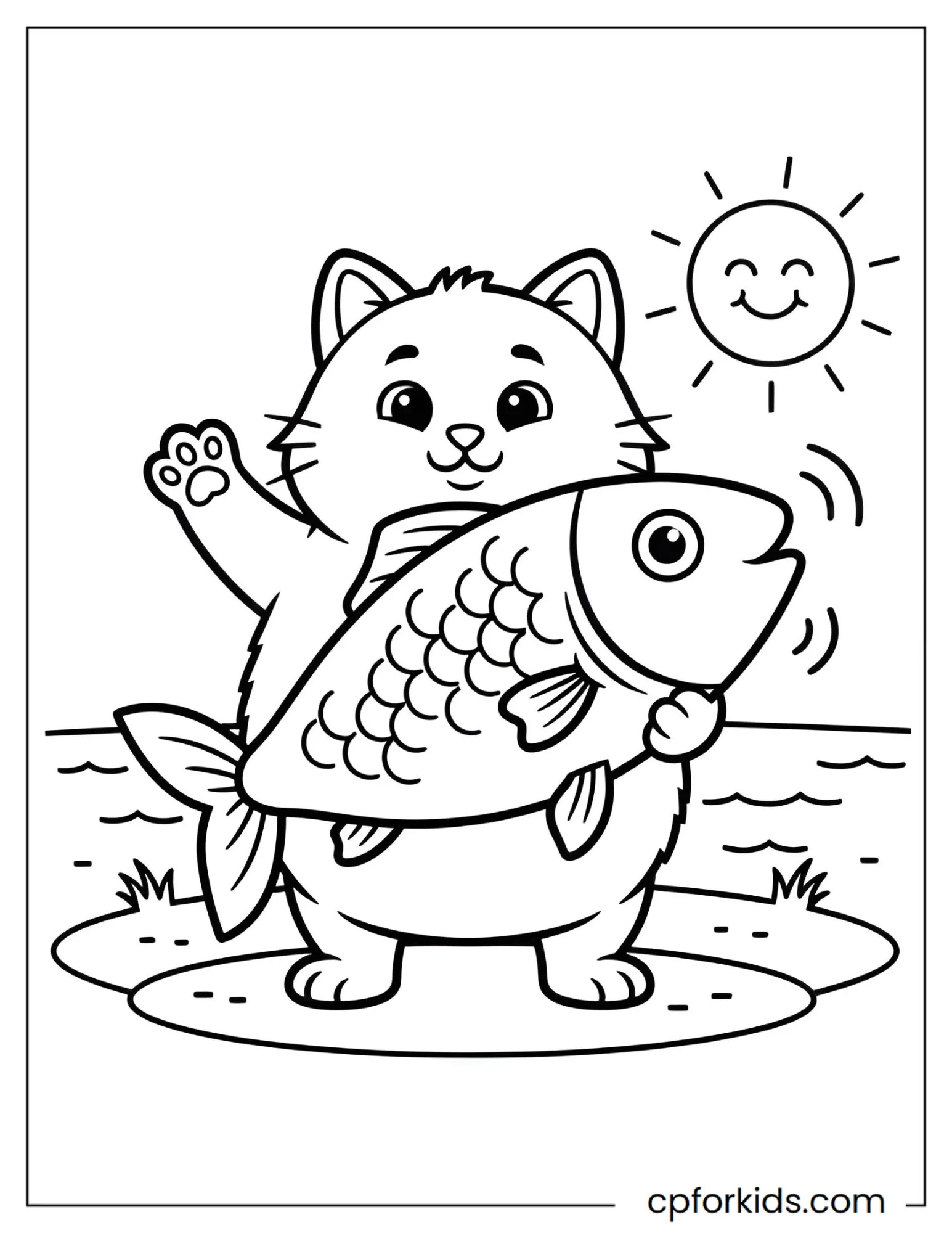 Cat Holding a Big Fish