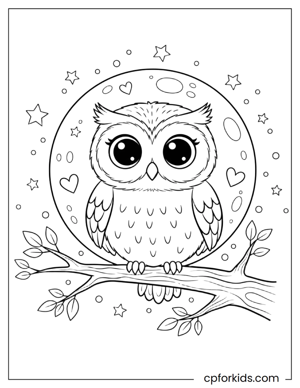 Owl perched beneath a full moon and stars
